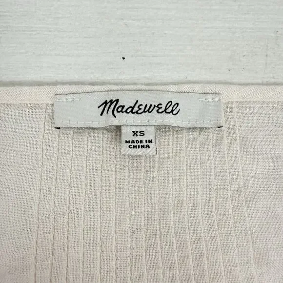 Madewell Peasant Top XS Ivory Linen-Blend Pintuck Boho Bubble Sleeves Babydoll - Picture 10 of 15